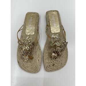 Sam & Libby Womens Sandals Size 6 M Flip Flops Brown Glitter Floral Jute Flats
